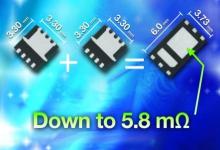 Vishay Siliconix首創(chuàng)將高、低MOSFET集成在同一封裝，大幅節(jié)省占位空間并降低設計難度
